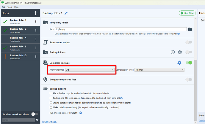 7ZIP compression SQLBackupAndFTP
