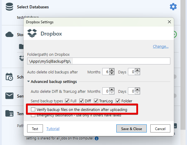 Verify backup files on the destination after uploading SQLBackupAndFTP